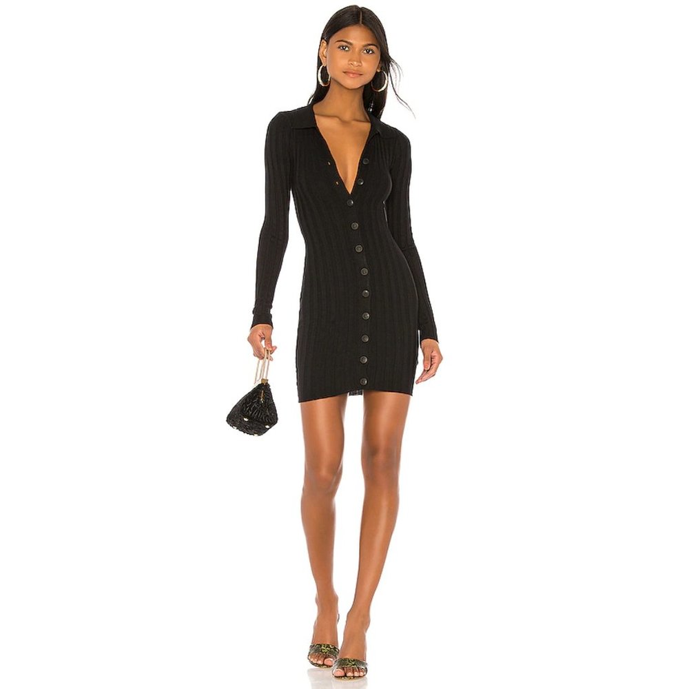 Lovers + Friends Jordane Button Front Black Mini Dress X-Small New